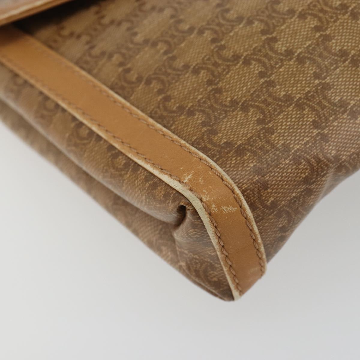 CELINE Macadam Shoulder Bag PVC Leather Beige Gold Auth bs35806