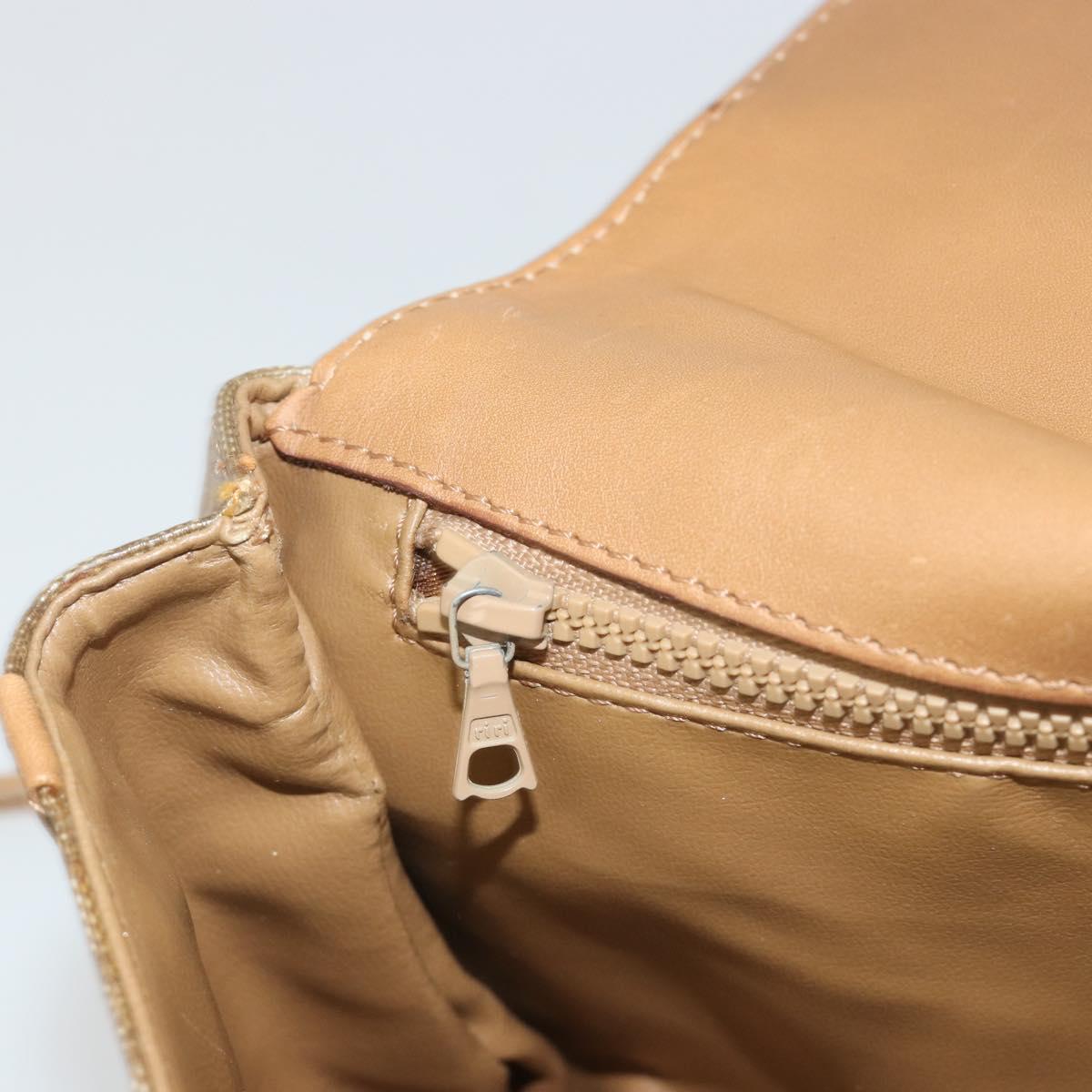 CELINE Macadam Shoulder Bag PVC Leather Beige Gold Auth bs35806