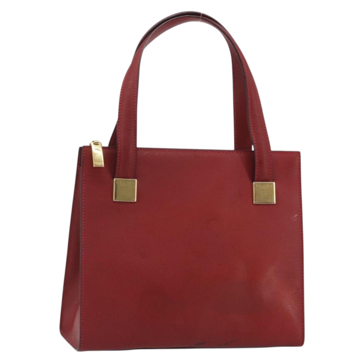 CELINE Hand Bag Leather Red Gold Auth bs35808