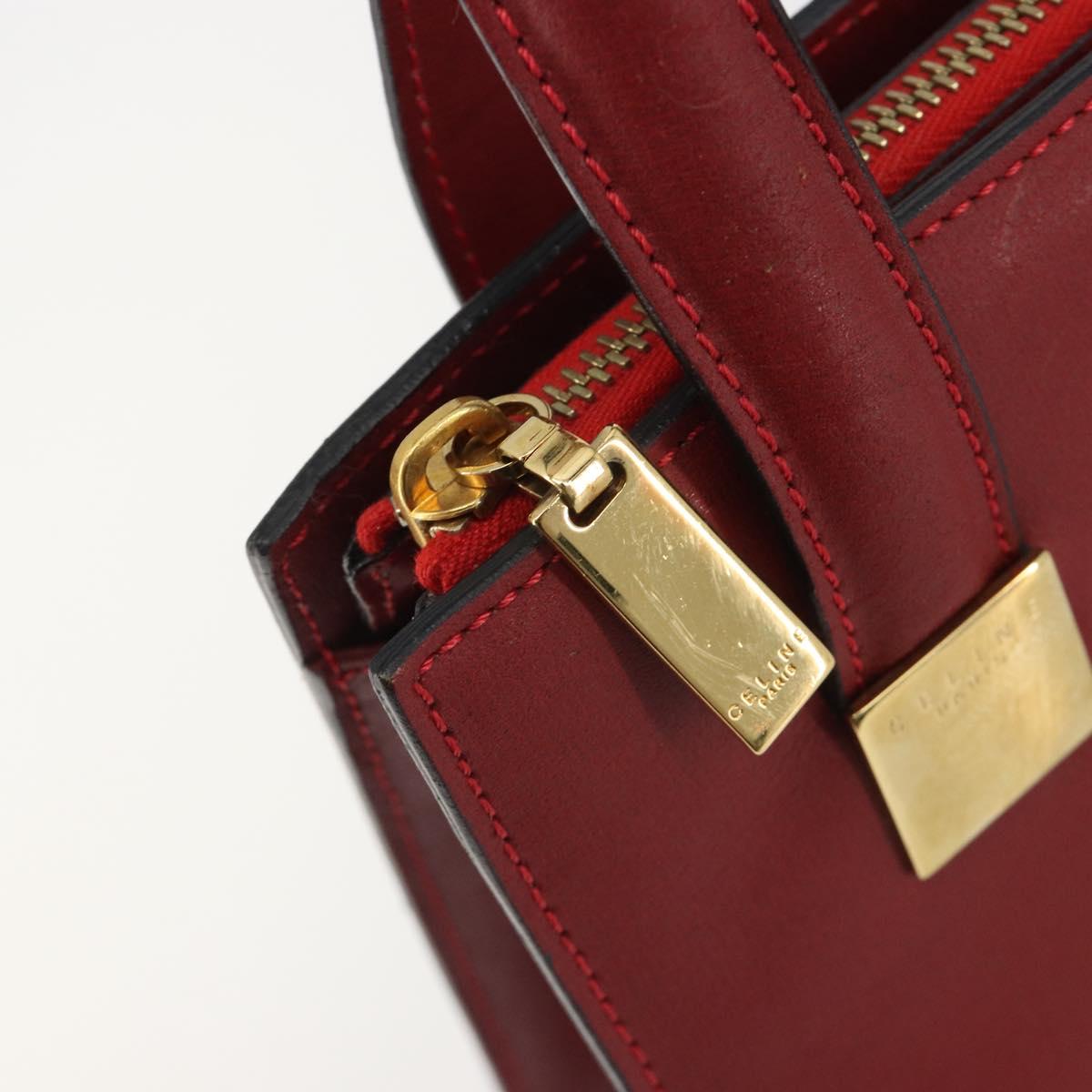 CELINE Hand Bag Leather Red Gold Auth bs35808