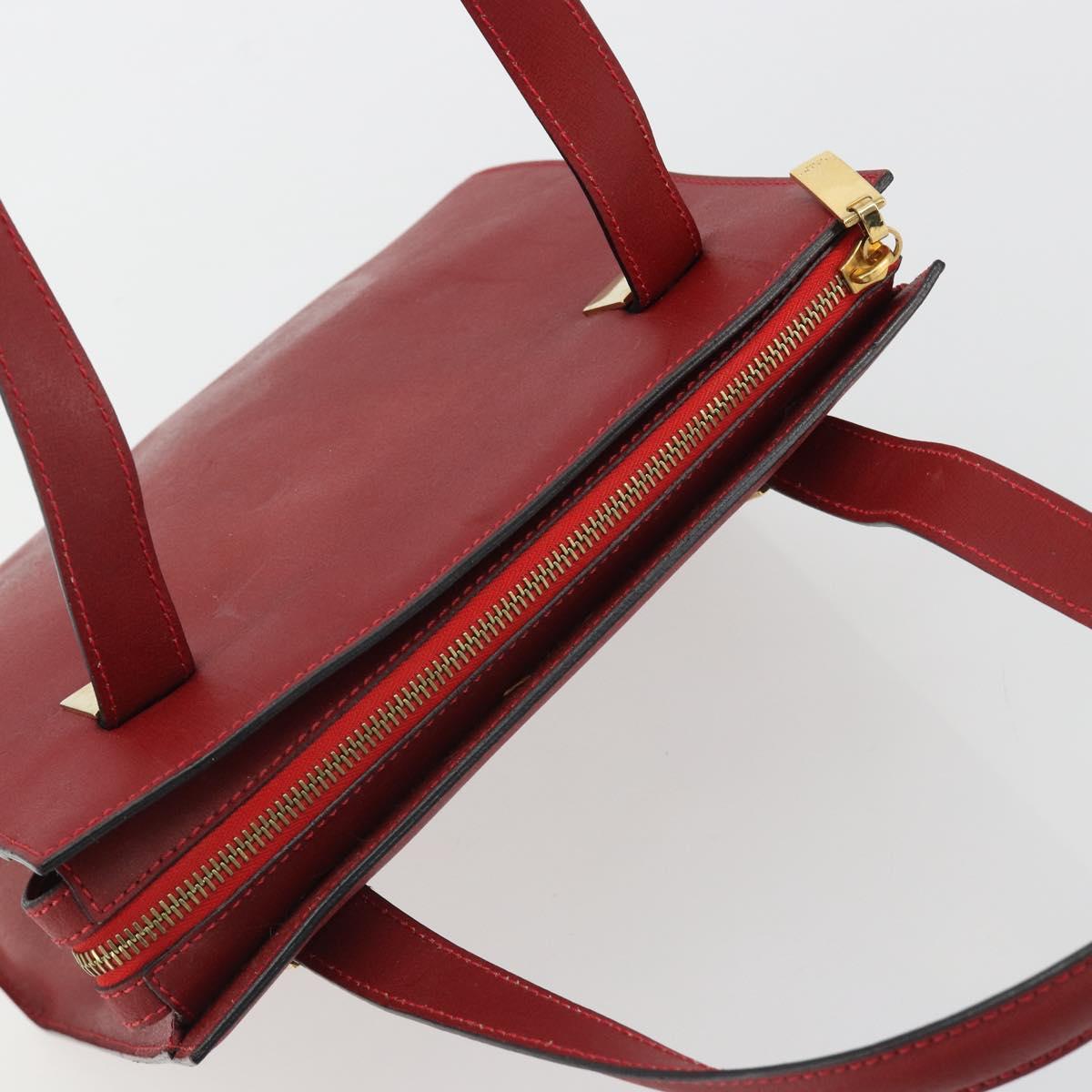 CELINE Hand Bag Leather Red Gold Auth bs35808