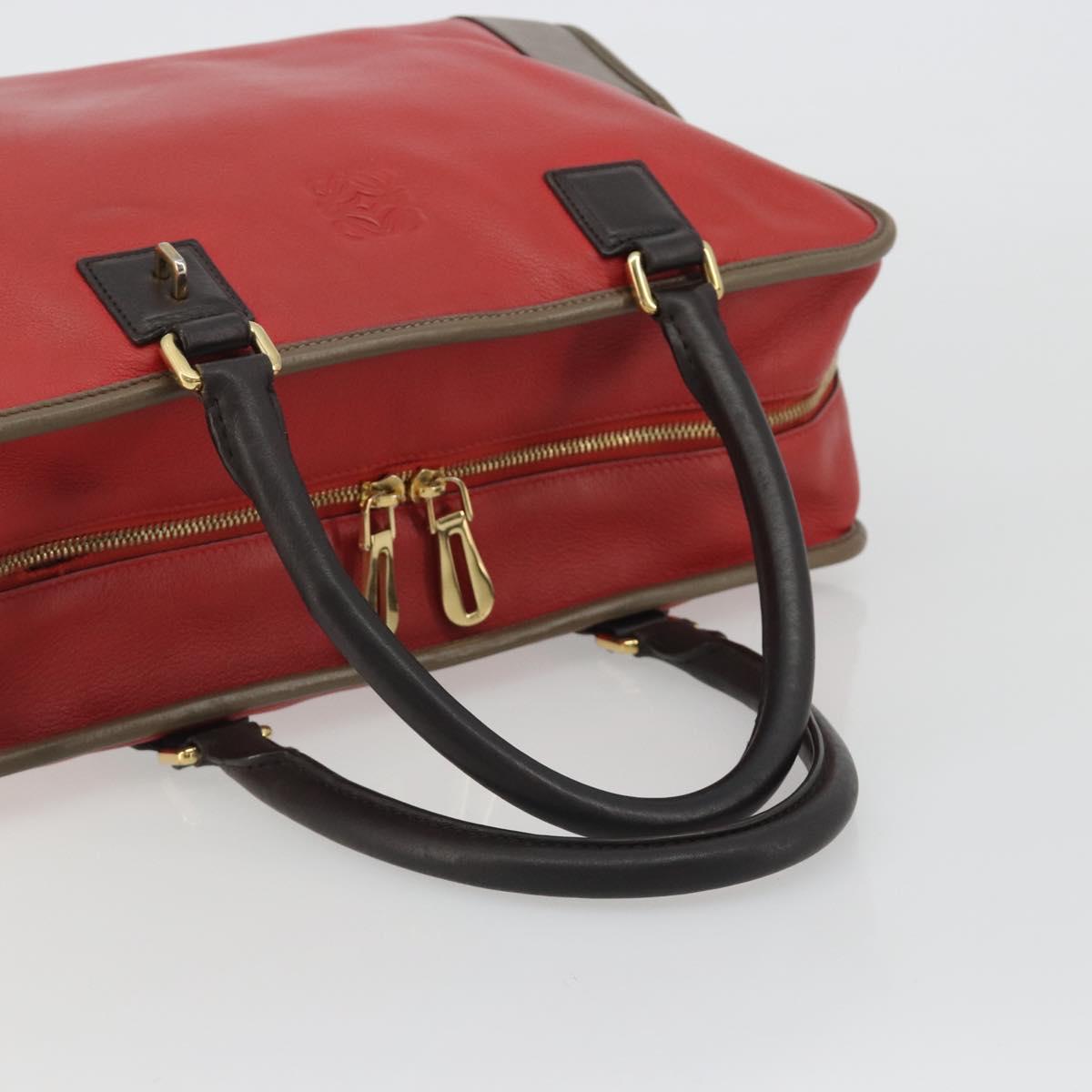 LOEWE Amazona 36 Hand Bag Leather Red Gold Auth bs35812