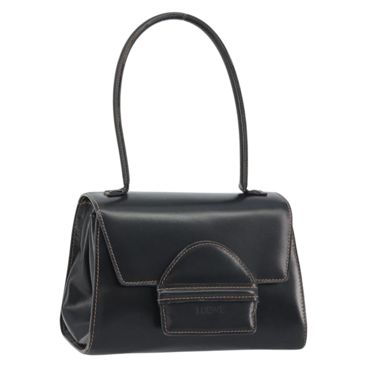LOEWE Hand Bag Leather Black Auth bs35813A