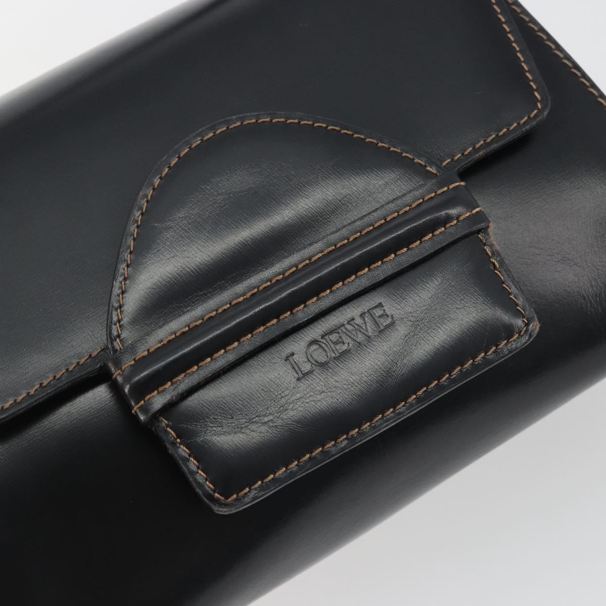 LOEWE Hand Bag Leather Black Auth bs35813A
