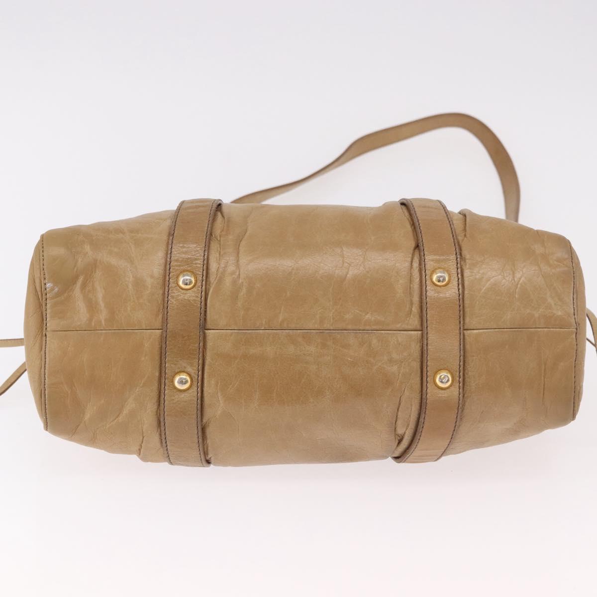 Miu Miu Hand Bag Leather 2way Beige Gold Auth bs35814