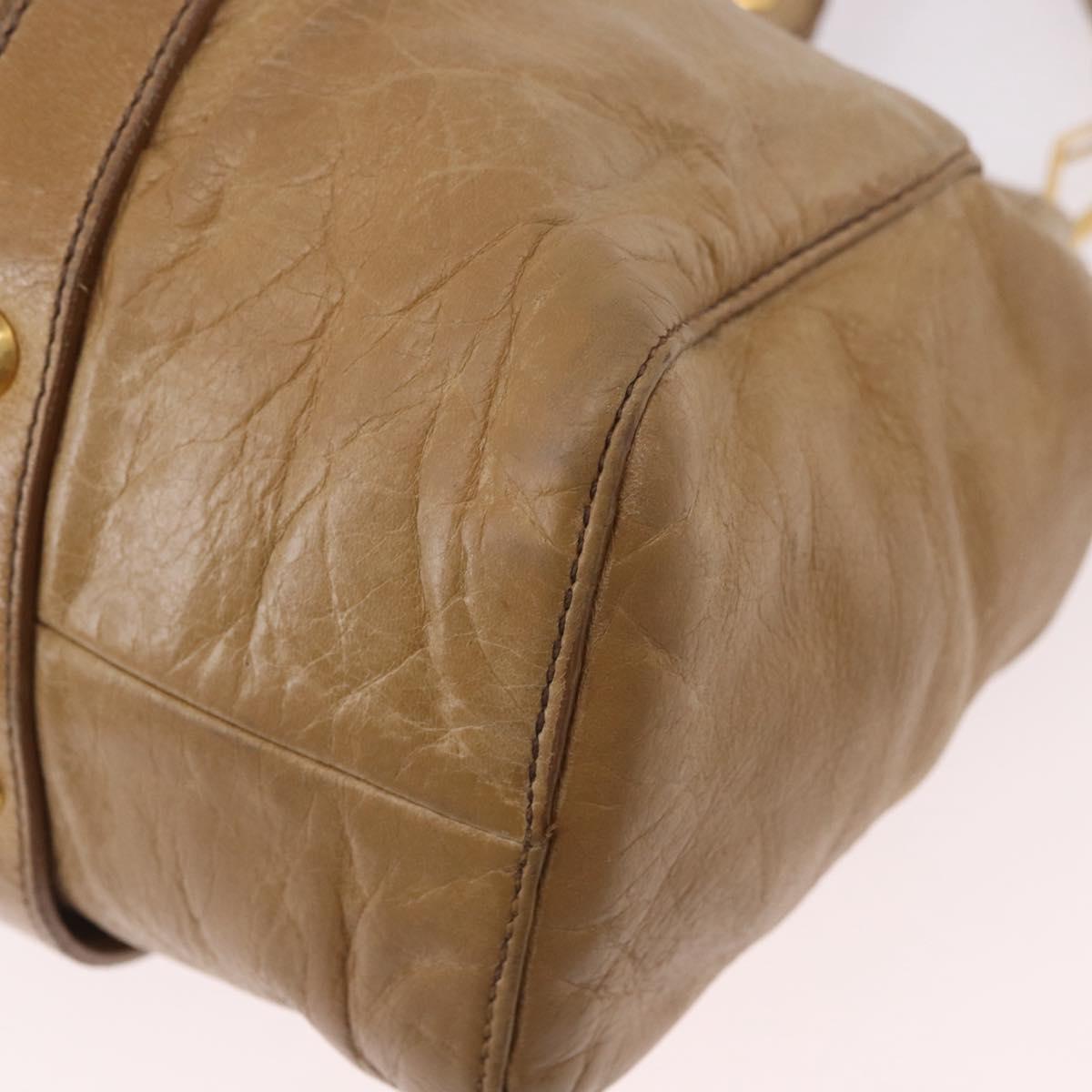 Miu Miu Hand Bag Leather 2way Beige Gold Auth bs35814