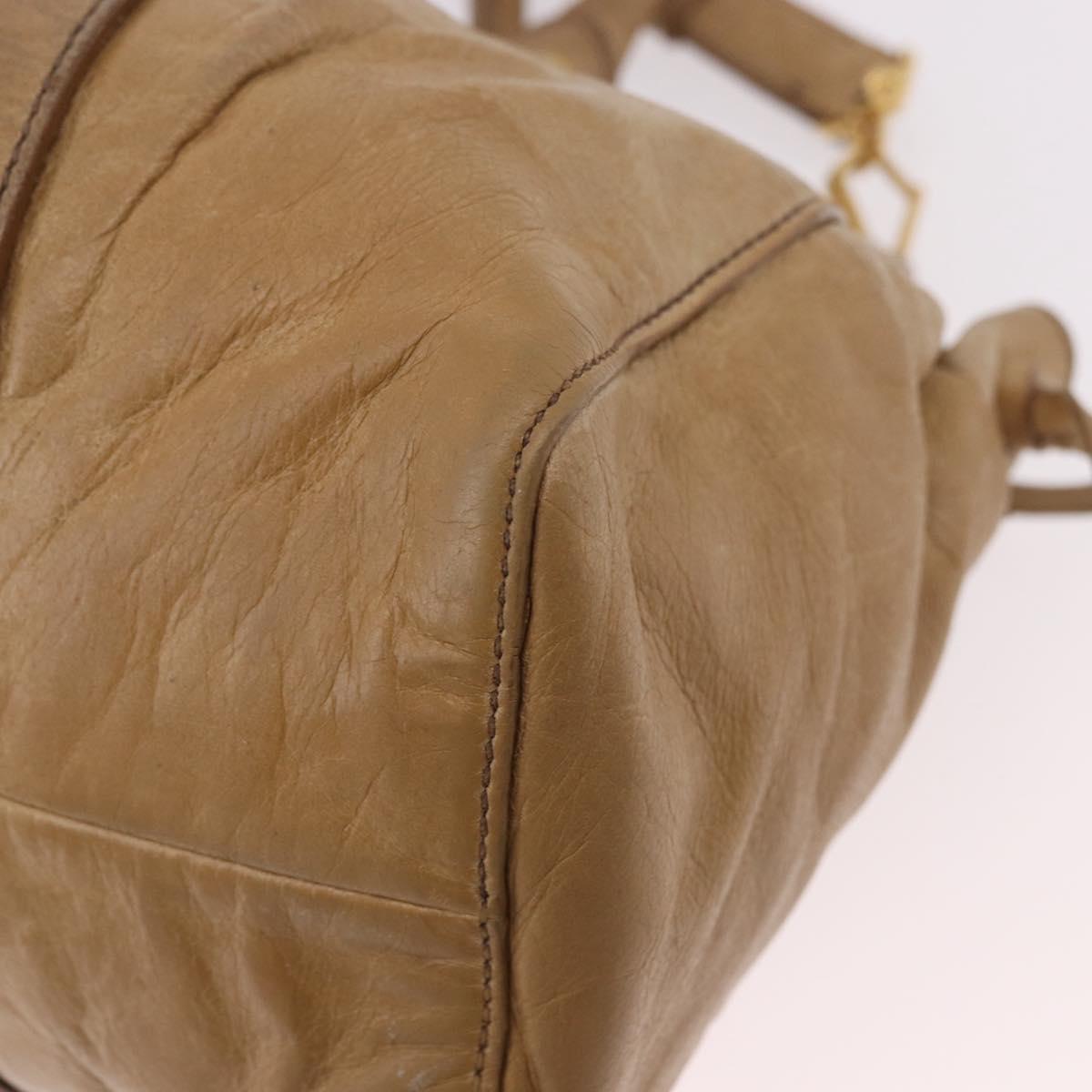 Miu Miu Hand Bag Leather 2way Beige Gold Auth bs35814