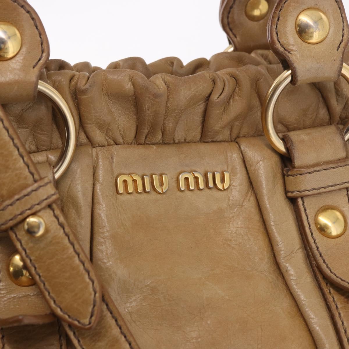 Miu Miu Hand Bag Leather 2way Beige Gold Auth bs35814