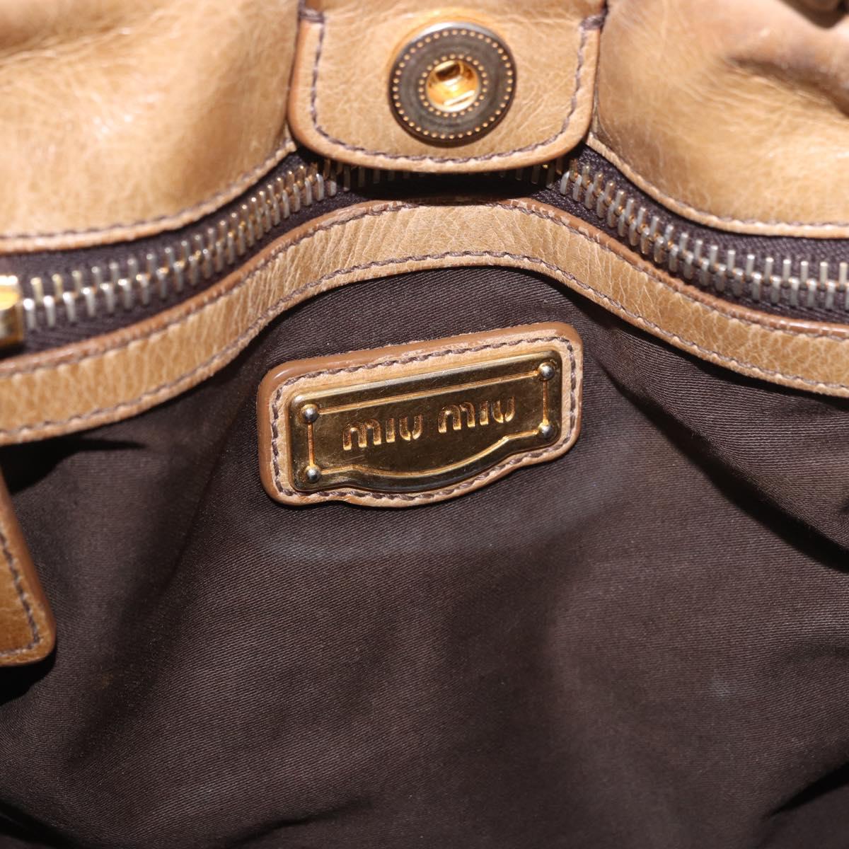 Miu Miu Hand Bag Leather 2way Beige Gold Auth bs35814