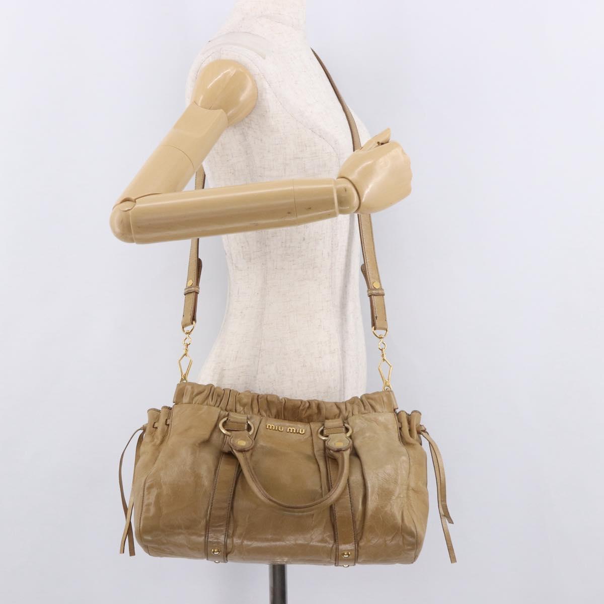 Miu Miu Hand Bag Leather 2way Beige Gold Auth bs35814