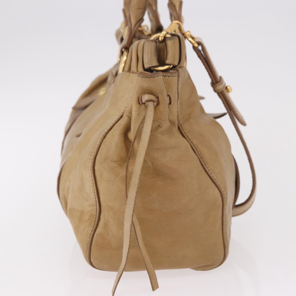 Miu Miu Hand Bag Leather 2way Beige Gold Auth bs35814