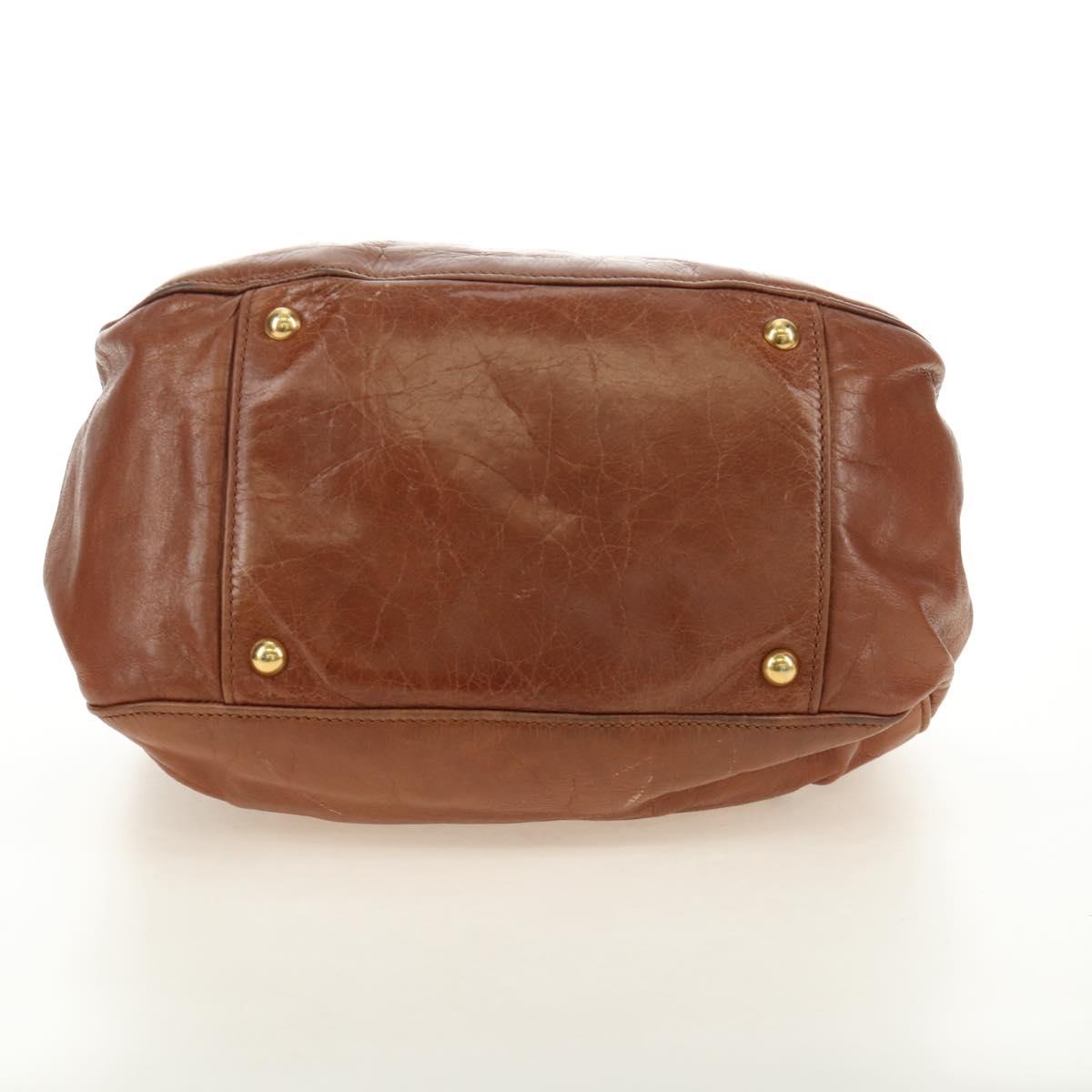 Miu Miu Side Ribbon Hand Bag Leather 2way Brown Gold Auth bs35815V