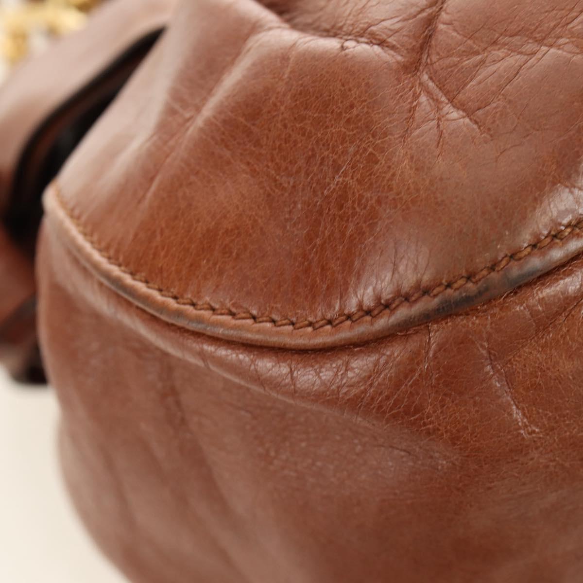 Miu Miu Side Ribbon Hand Bag Leather 2way Brown Gold Auth bs35815V