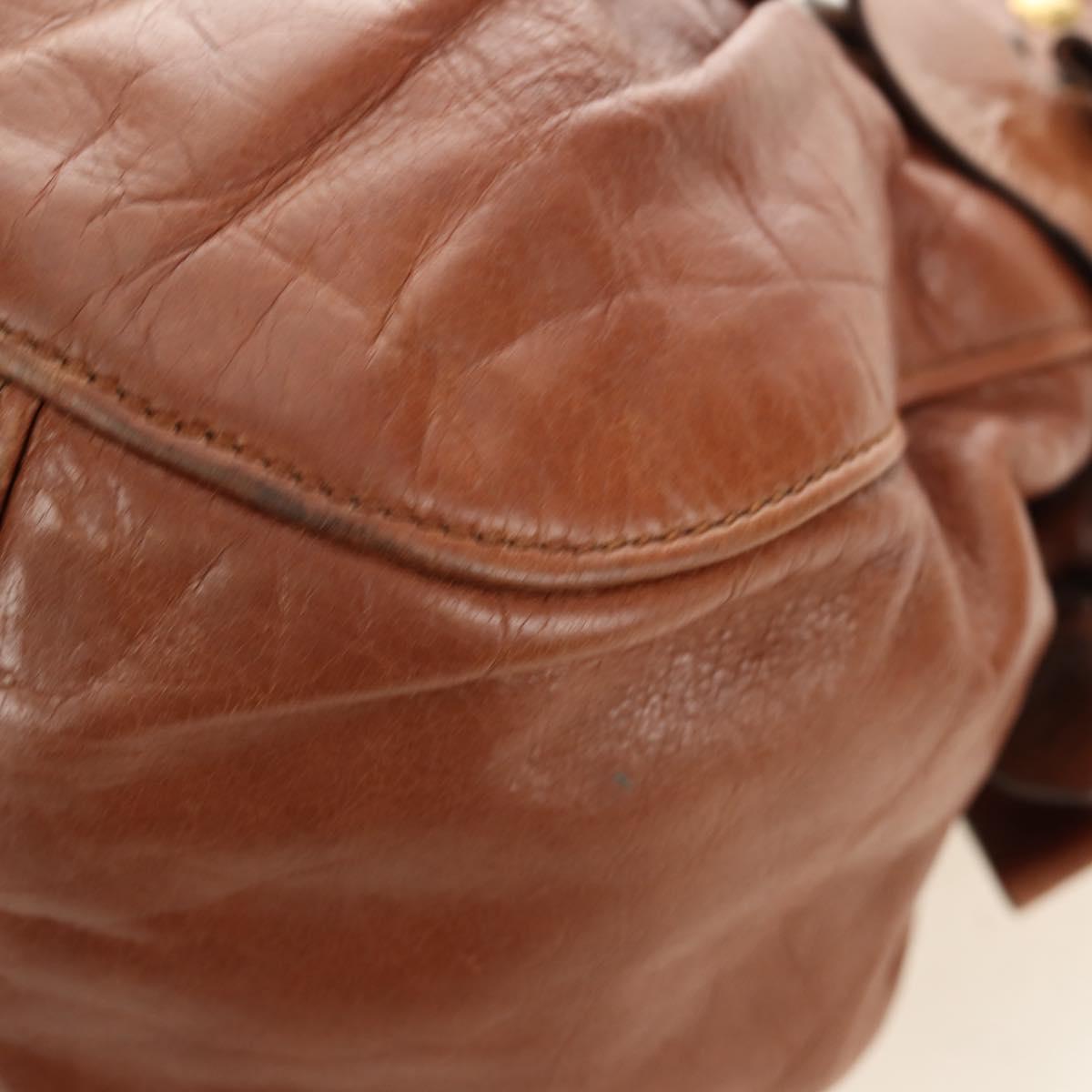 Miu Miu Side Ribbon Hand Bag Leather 2way Brown Gold Auth bs35815V