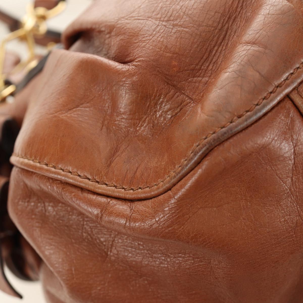 Miu Miu Side Ribbon Hand Bag Leather 2way Brown Gold Auth bs35815V