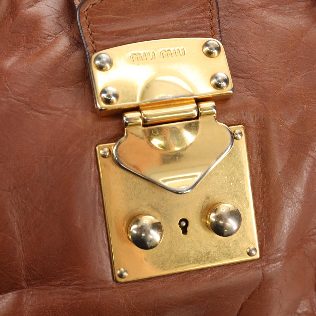 Miu Miu Side Ribbon Hand Bag Leather 2way Brown Gold Auth bs35815V
