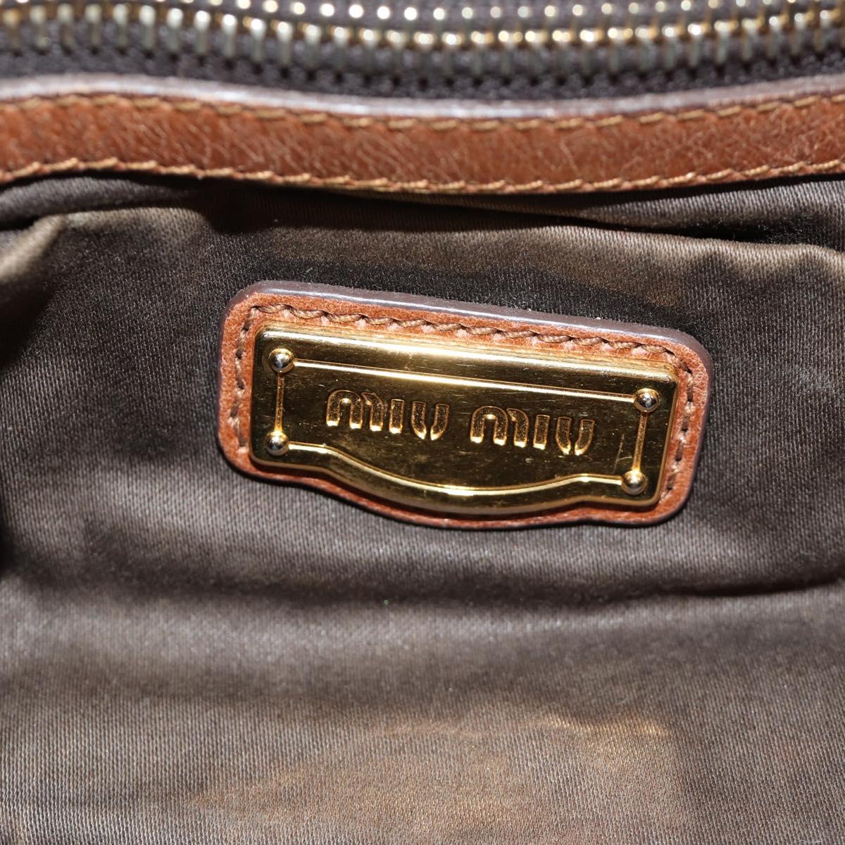 Miu Miu Side Ribbon Hand Bag Leather 2way Brown Gold Auth bs35815V