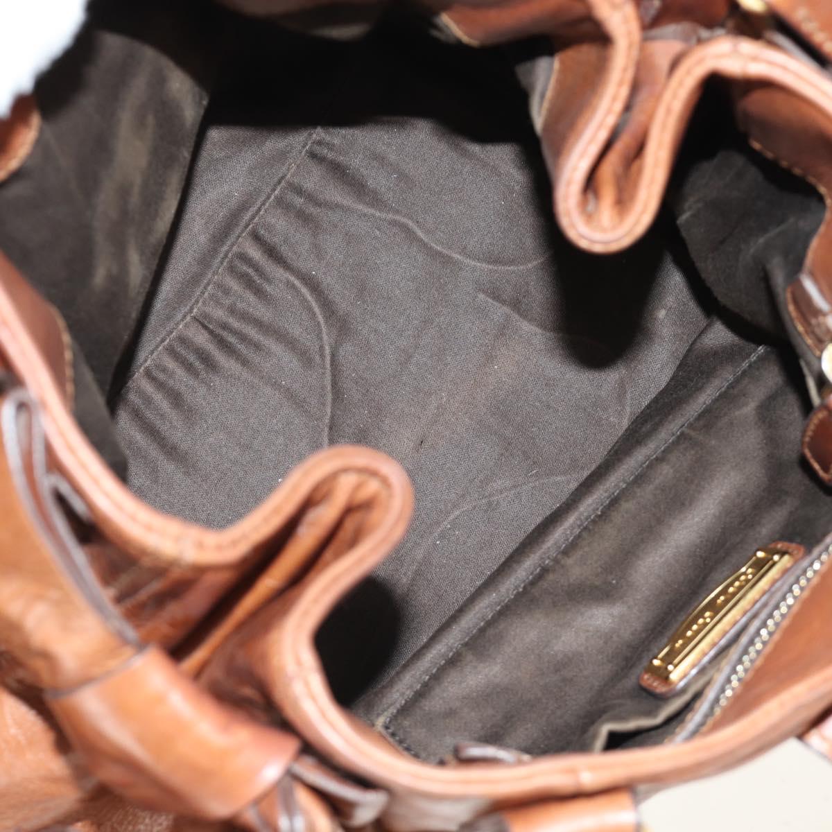Miu Miu Side Ribbon Hand Bag Leather 2way Brown Gold Auth bs35815V