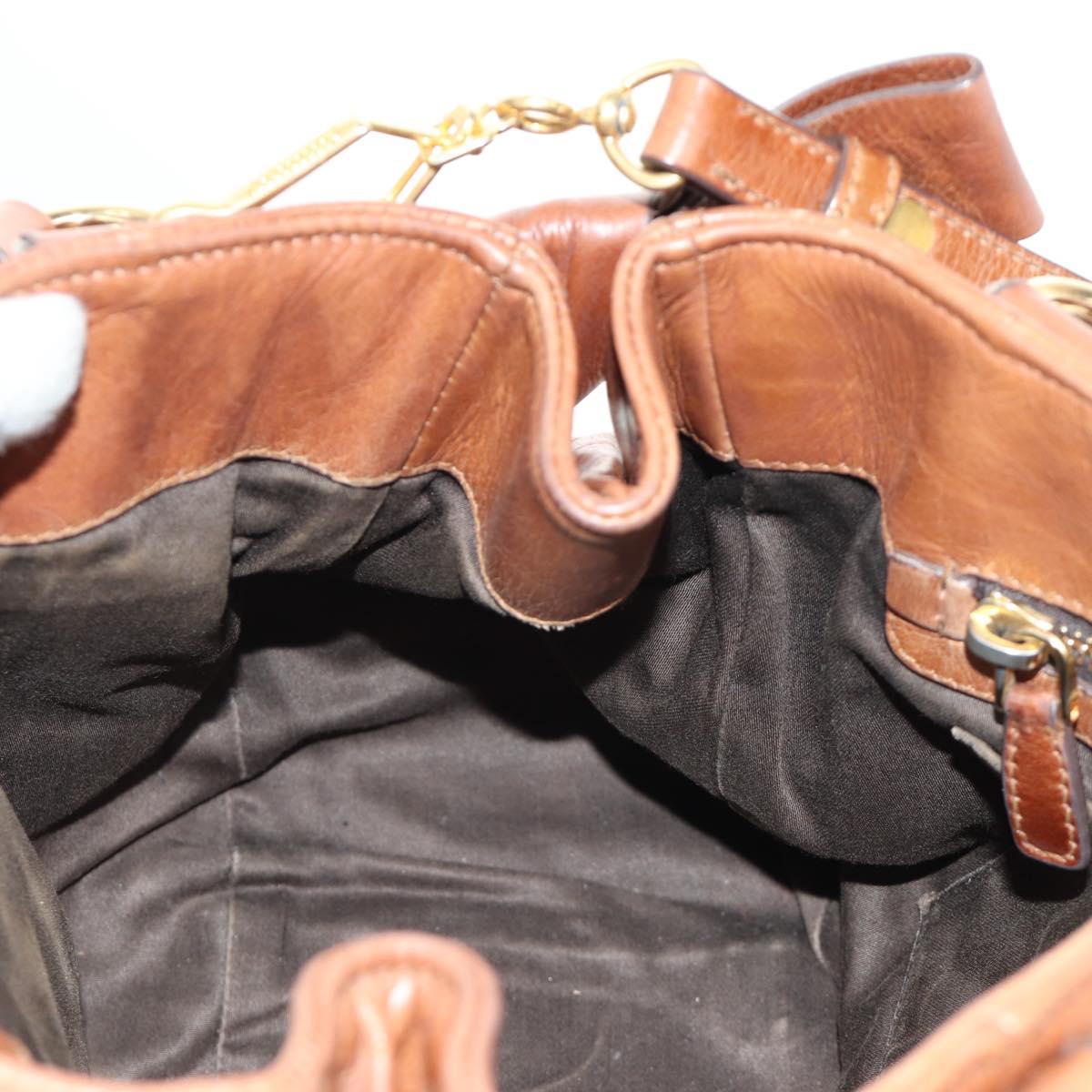 Miu Miu Side Ribbon Hand Bag Leather 2way Brown Gold Auth bs35815V