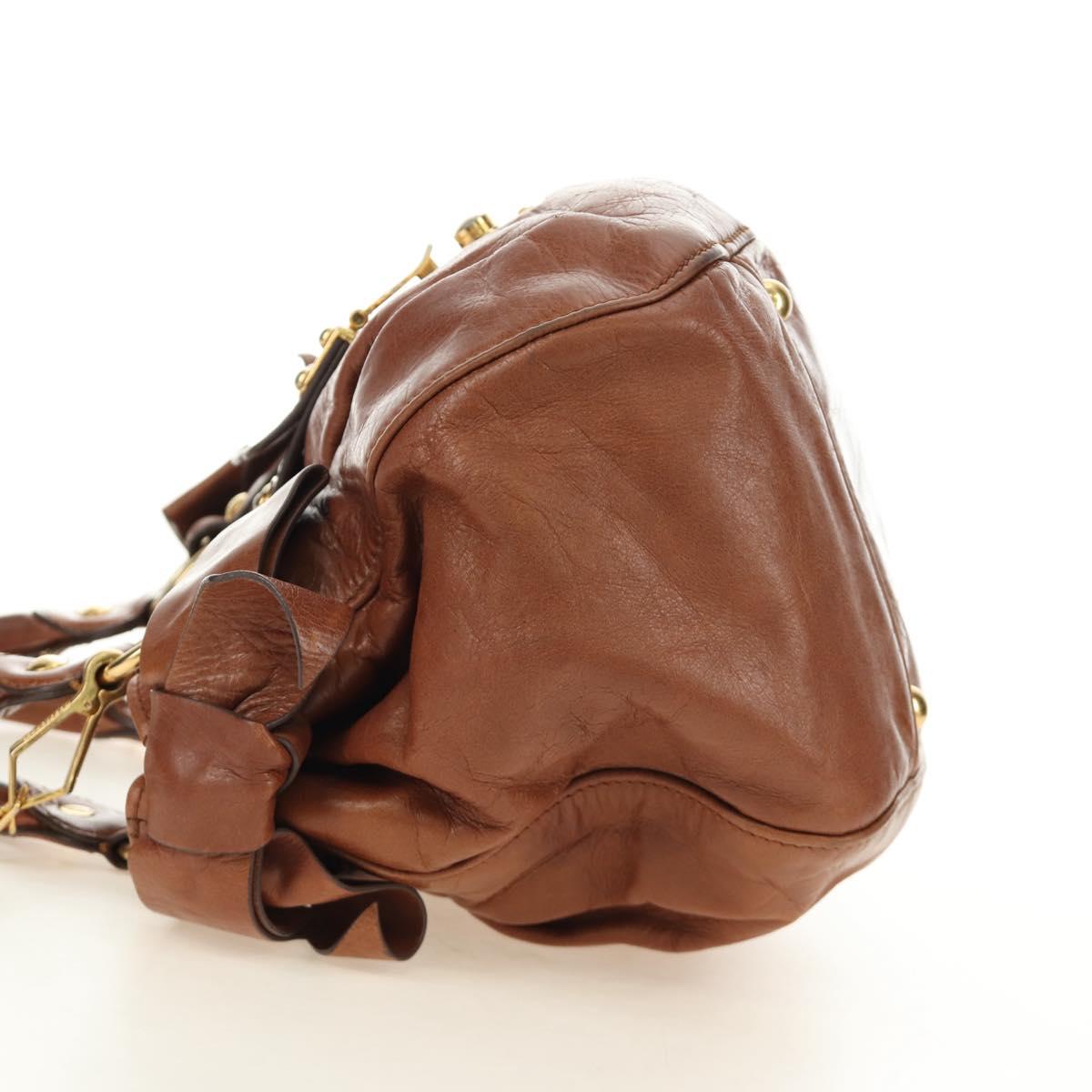 Miu Miu Side Ribbon Hand Bag Leather 2way Brown Gold Auth bs35815V
