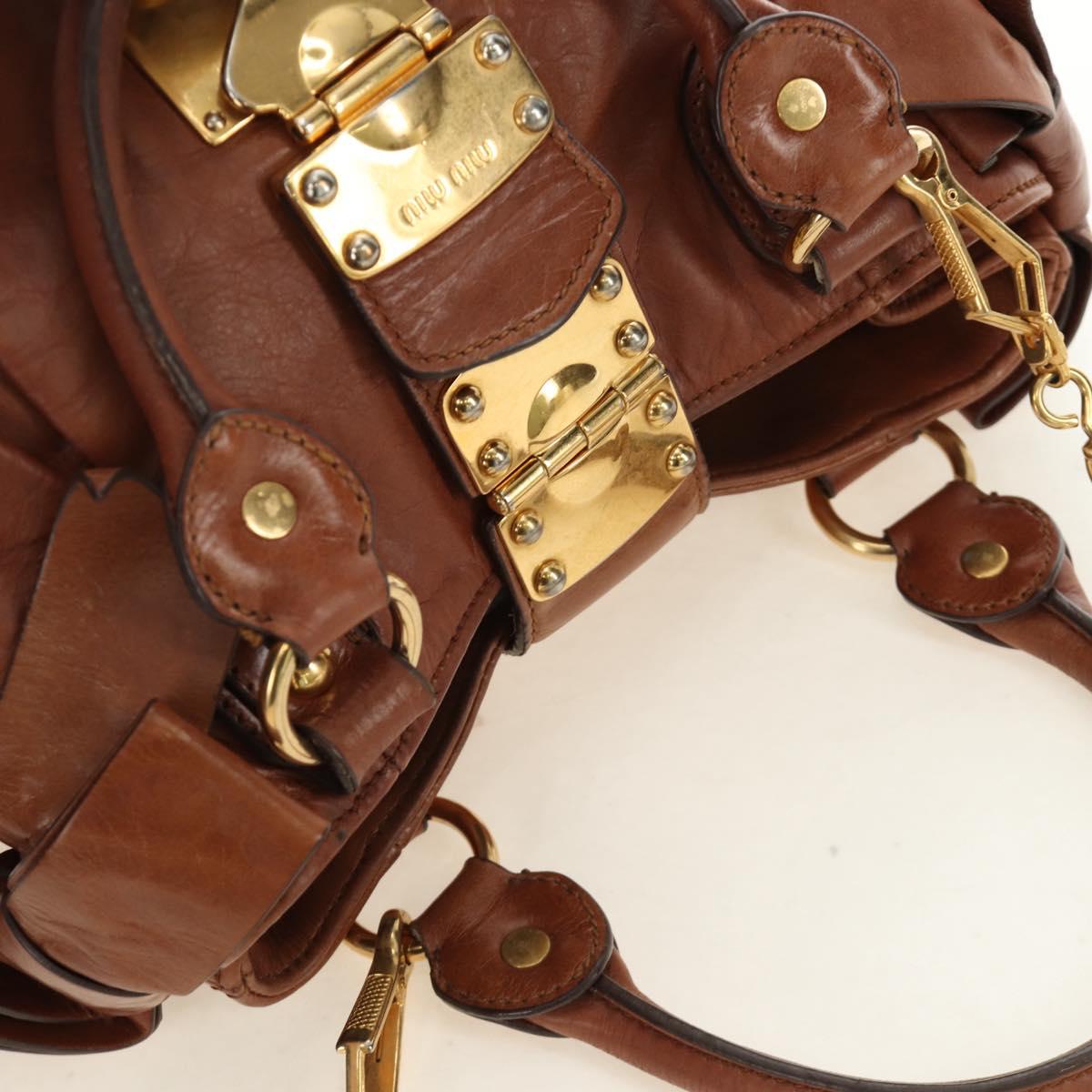 Miu Miu Side Ribbon Hand Bag Leather 2way Brown Gold Auth bs35815V