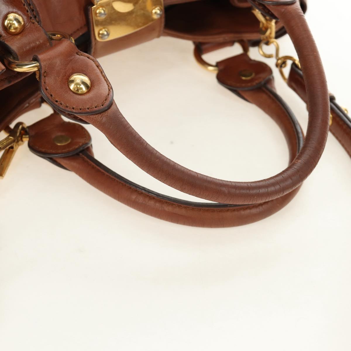 Miu Miu Side Ribbon Hand Bag Leather 2way Brown Gold Auth bs35815V