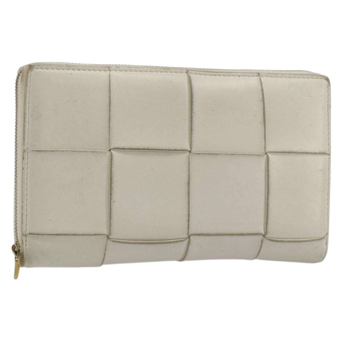 BOTTEGA VENETA MAXI INTRECCIATO Long Wallet Leather White Gold Auth bs35818