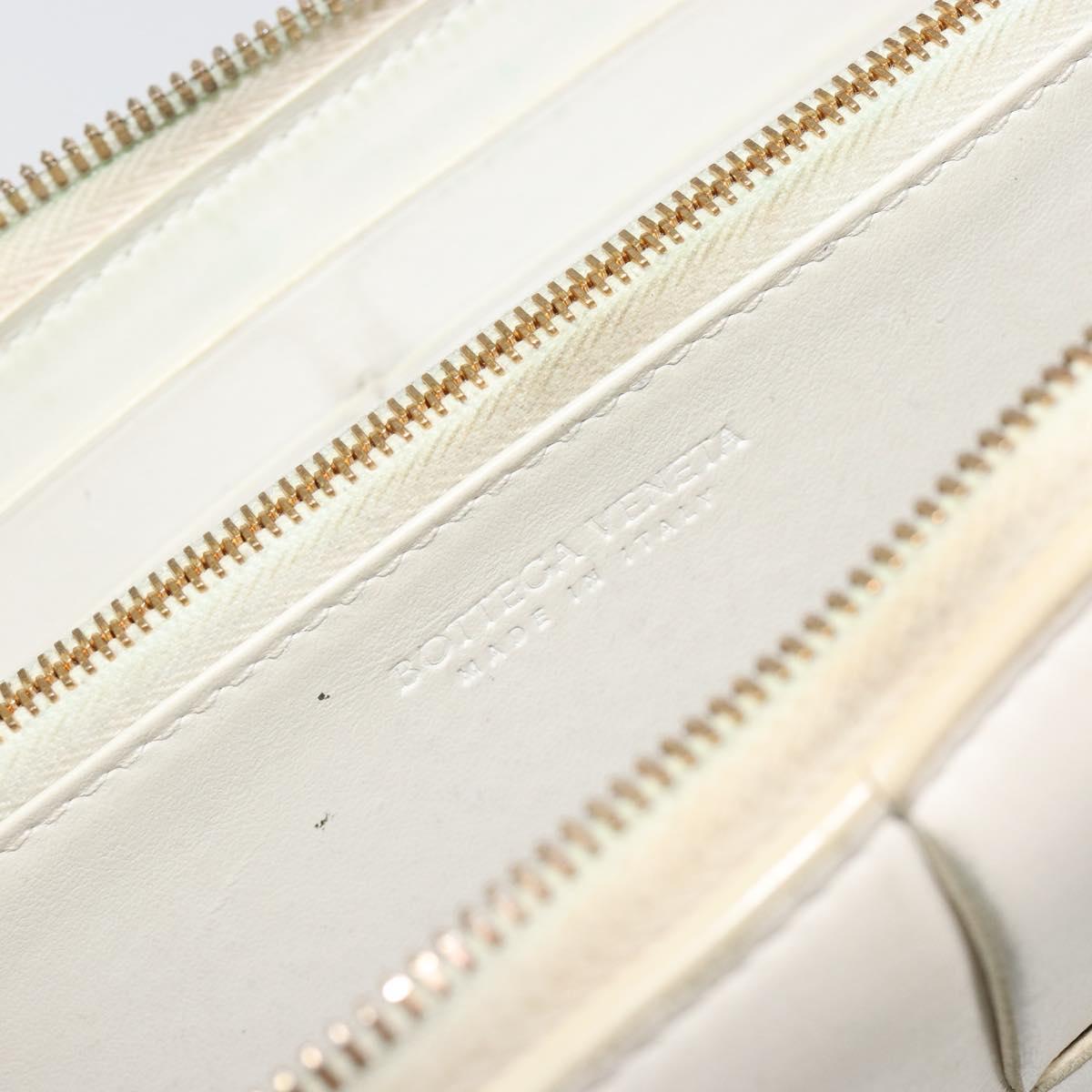 BOTTEGA VENETA MAXI INTRECCIATO Long Wallet Leather White Gold Auth bs35818