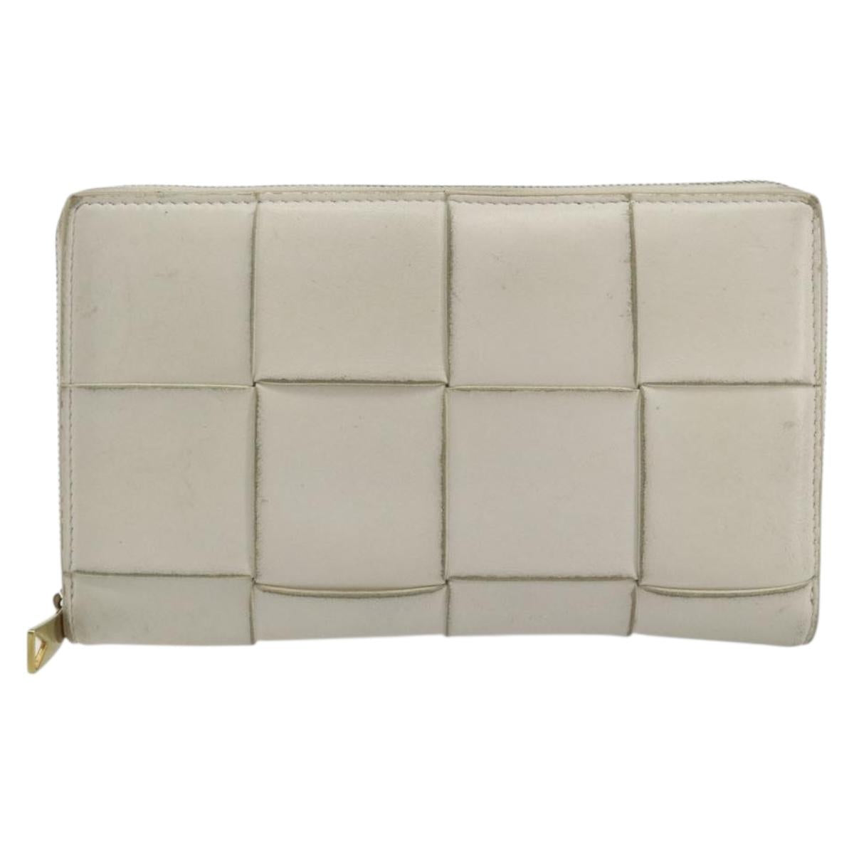BOTTEGA VENETA MAXI INTRECCIATO Long Wallet Leather White Gold Auth bs35818