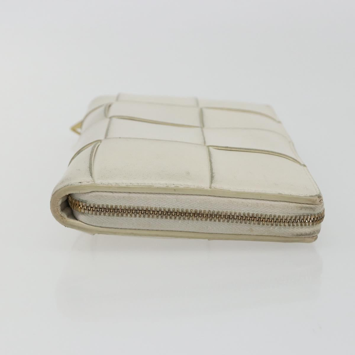 BOTTEGA VENETA MAXI INTRECCIATO Long Wallet Leather White Gold Auth bs35818