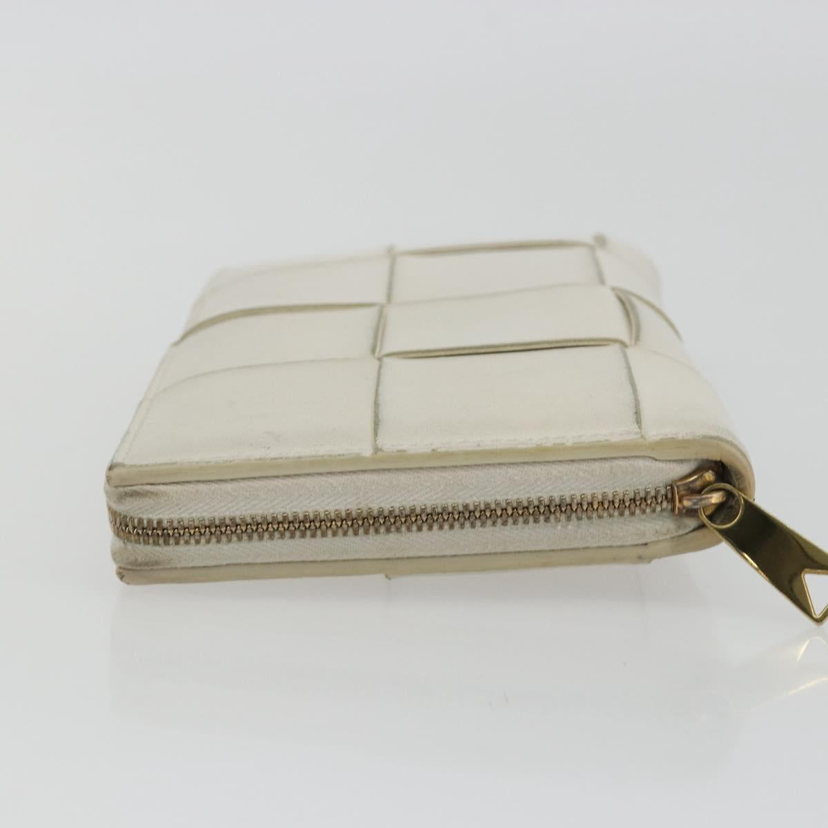BOTTEGA VENETA MAXI INTRECCIATO Long Wallet Leather White Gold Auth bs35818