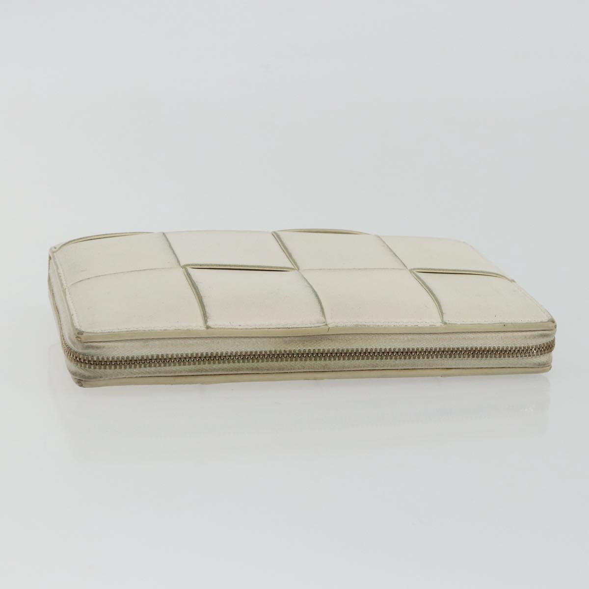 BOTTEGA VENETA MAXI INTRECCIATO Long Wallet Leather White Gold Auth bs35818