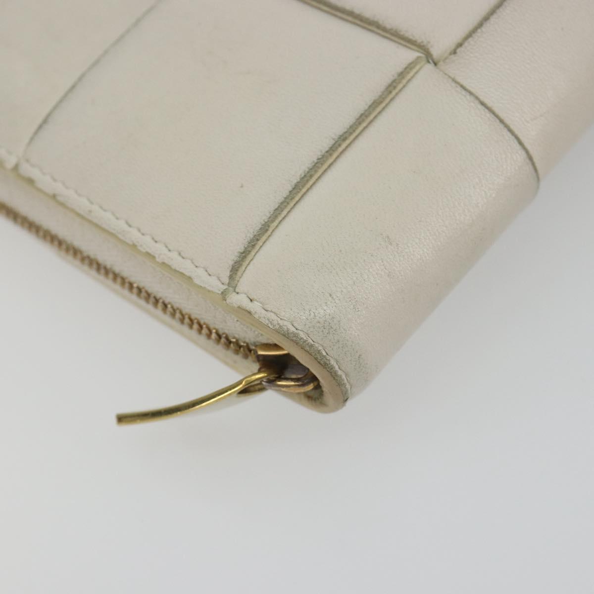 BOTTEGA VENETA MAXI INTRECCIATO Long Wallet Leather White Gold Auth bs35818