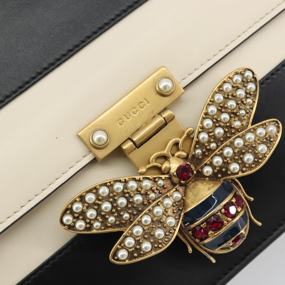 GUCCI Queen Margaret Bee Leather Outlet Black Gold 476542 Auth bs35819V