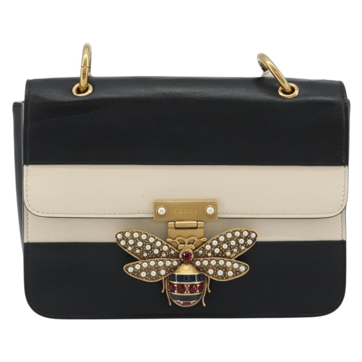GUCCI Queen Margaret Bee Leather Outlet Black Gold 476542 Auth bs35819V