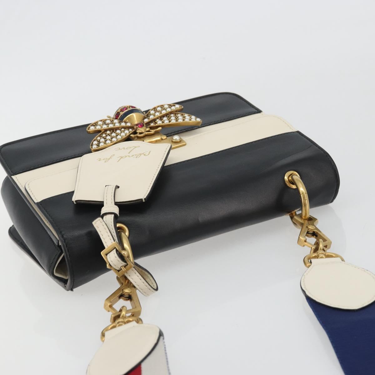 GUCCI Queen Margaret Bee Leather Outlet Black Gold 476542 Auth bs35819V