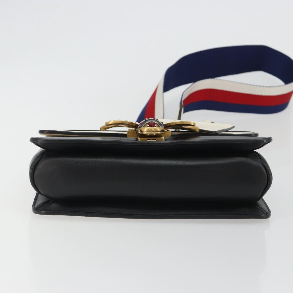 GUCCI Queen Margaret Bee Leather Outlet Black Gold 476542 Auth bs35819V