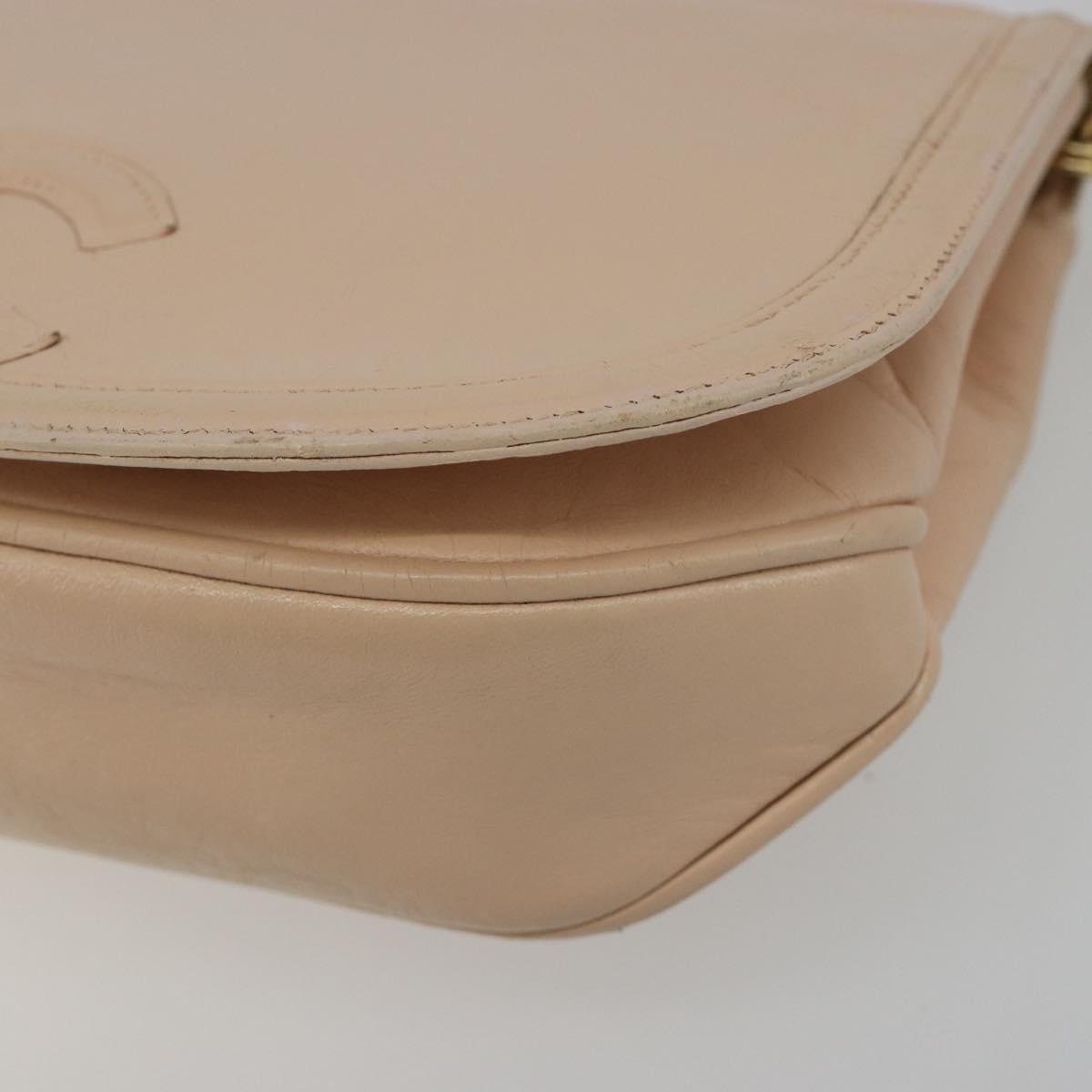 CHANEL Chain Shoulder Bag Leather Beige Gold CC Auth bs35821