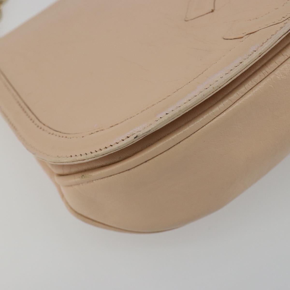 CHANEL Chain Shoulder Bag Leather Beige Gold CC Auth bs35821