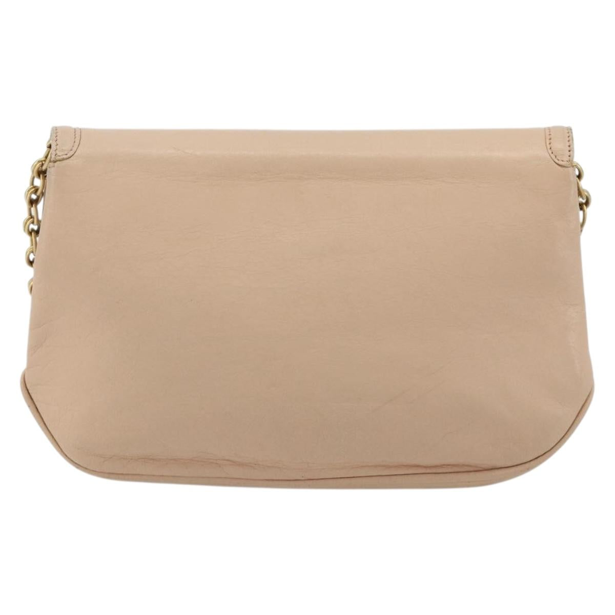 CHANEL Chain Shoulder Bag Leather Beige Gold CC Auth bs35821