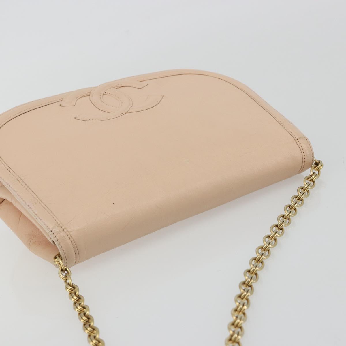 CHANEL Chain Shoulder Bag Leather Beige Gold CC Auth bs35821
