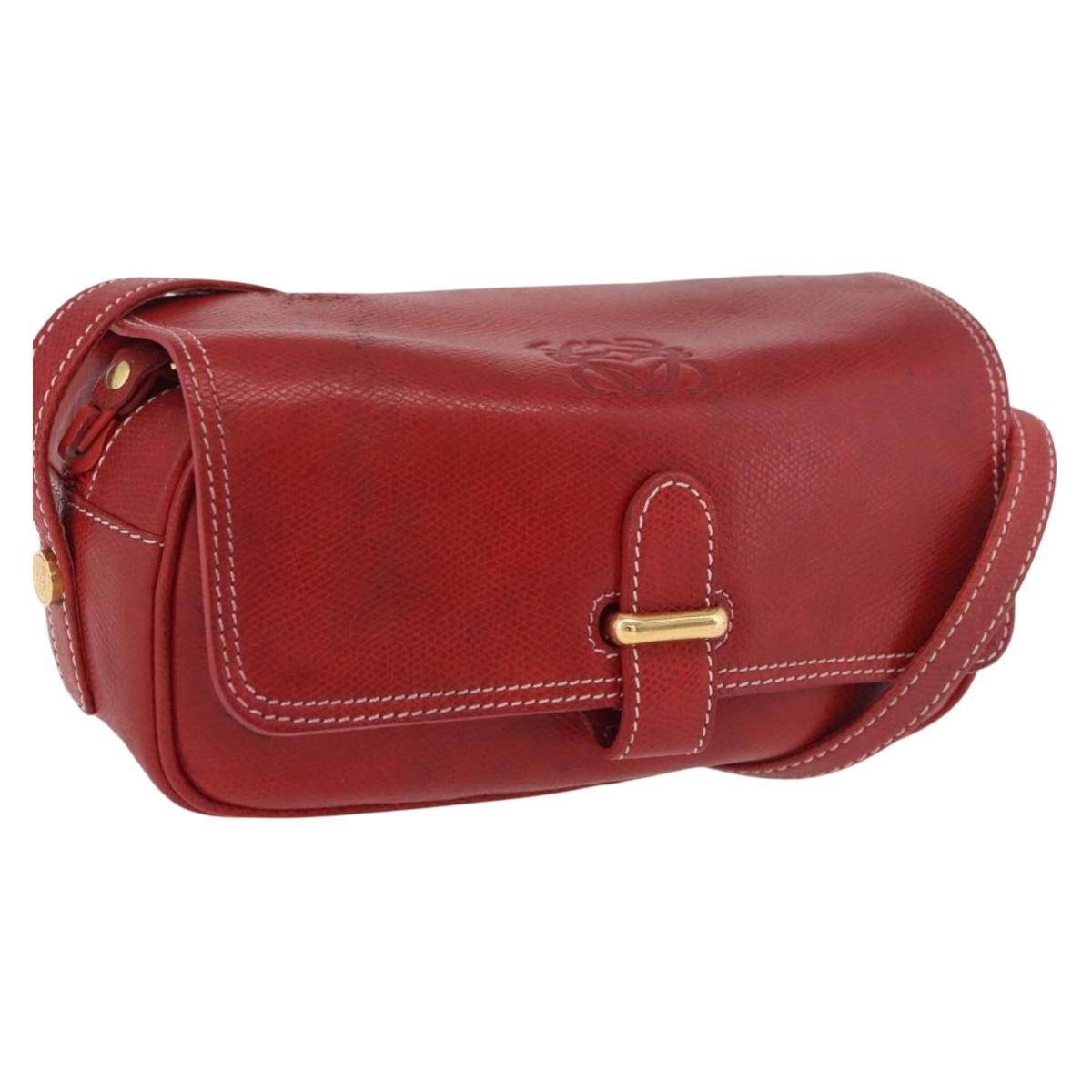 LOEWE Shoulder Bag Leather Red Gold Auth bs35822