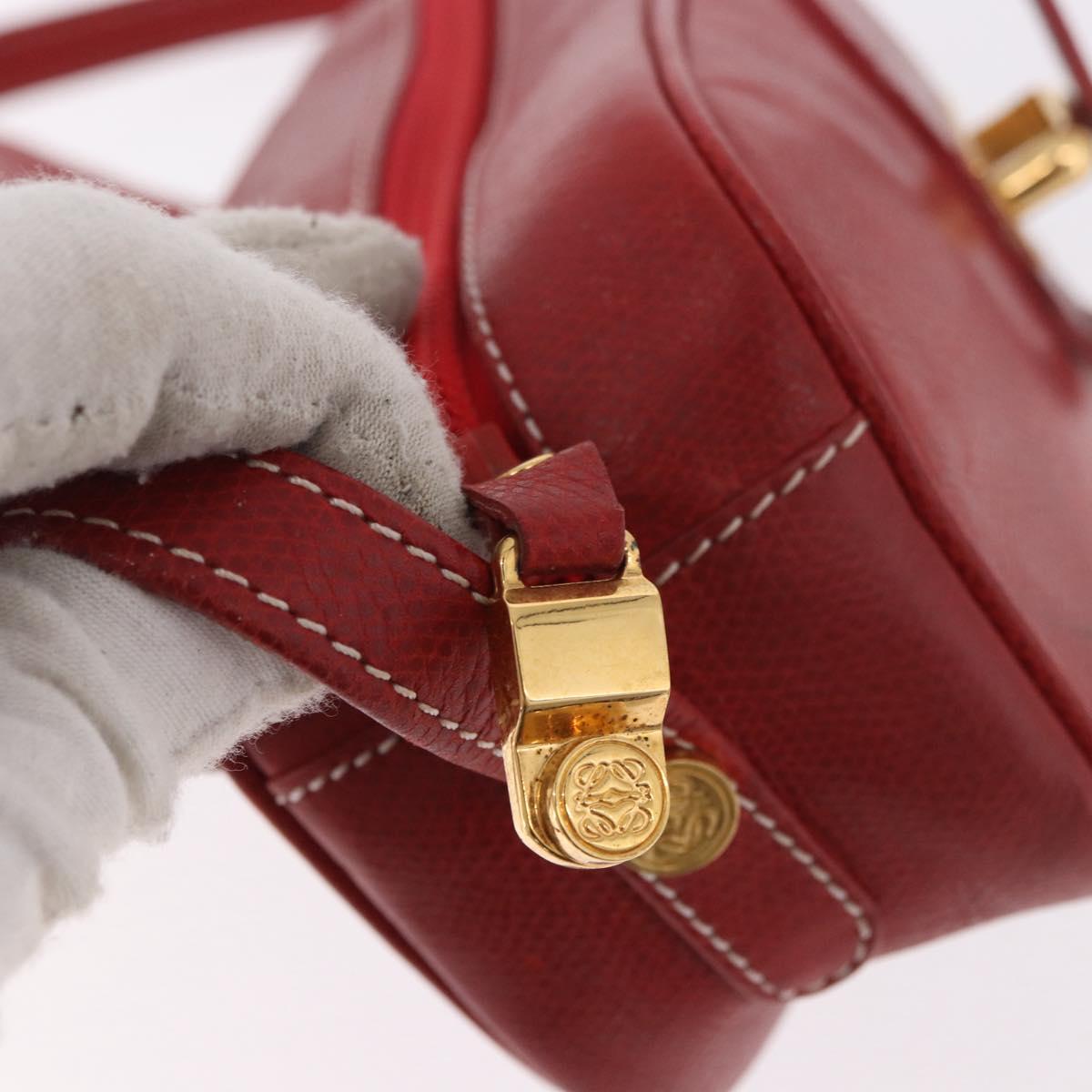 LOEWE Shoulder Bag Leather Red Gold Auth bs35822