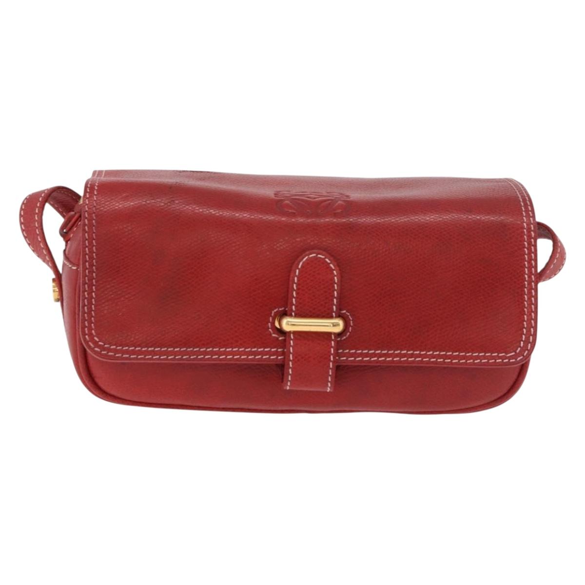 LOEWE Shoulder Bag Leather Red Gold Auth bs35822