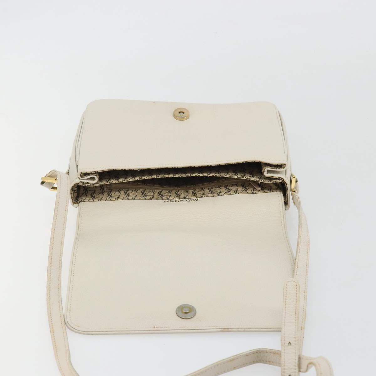 SAINT LAURENT Shoulder Bag Leather White Gold Auth bs35823