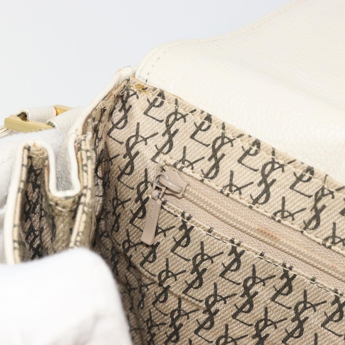 SAINT LAURENT Shoulder Bag Leather White Gold Auth bs35823