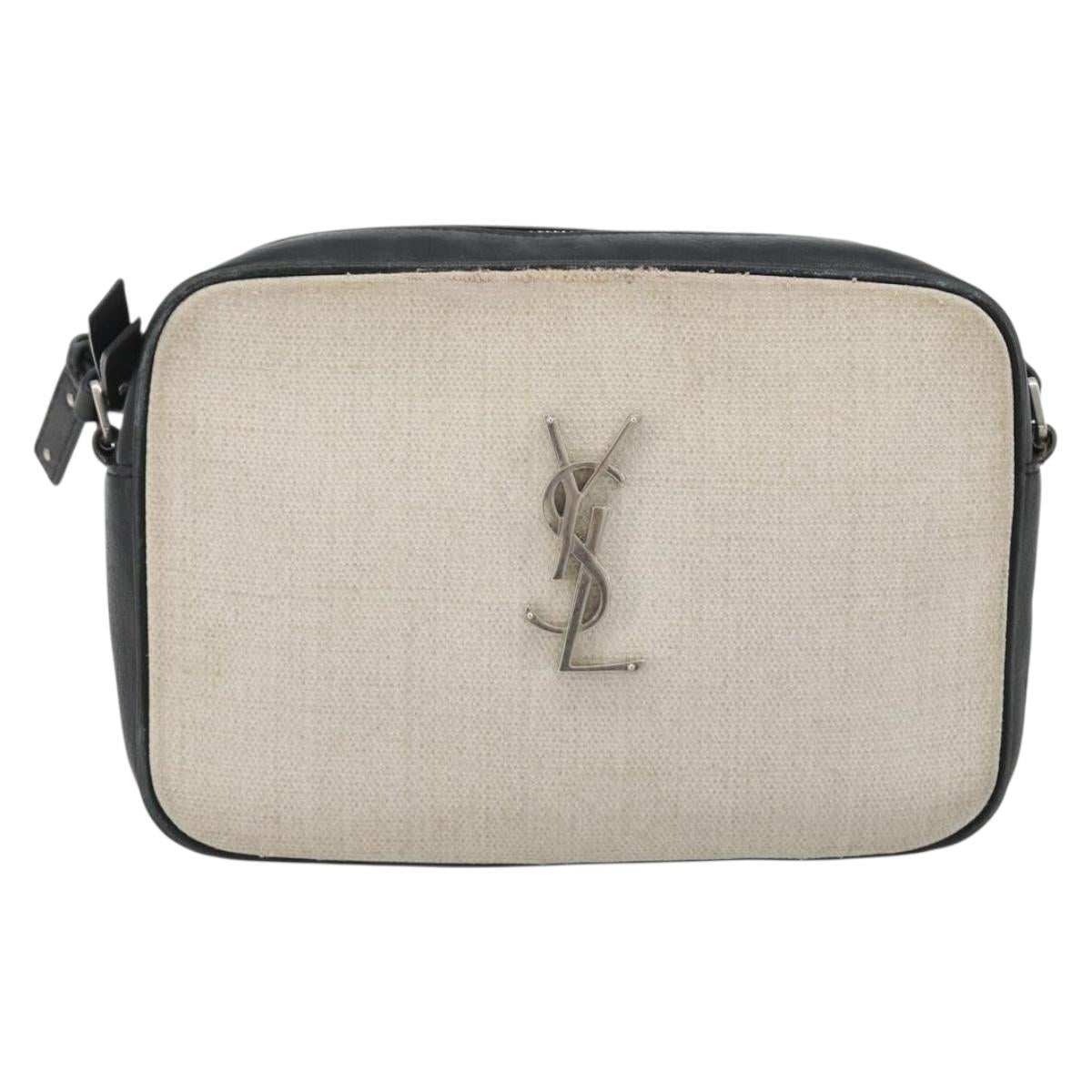 SAINT LAURENT Shoulder Bag Canvas Beige Silver 520534 Auth bs35824A