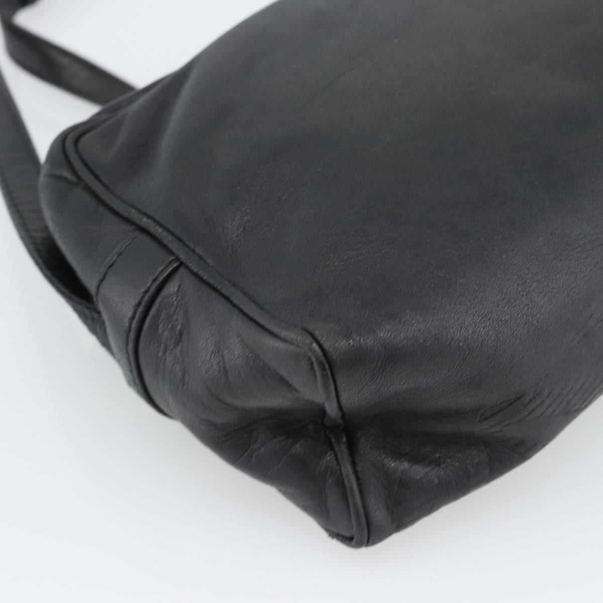 LOEWE Anagram Shoulder Bag Leather Black Gold Auth bs35825
