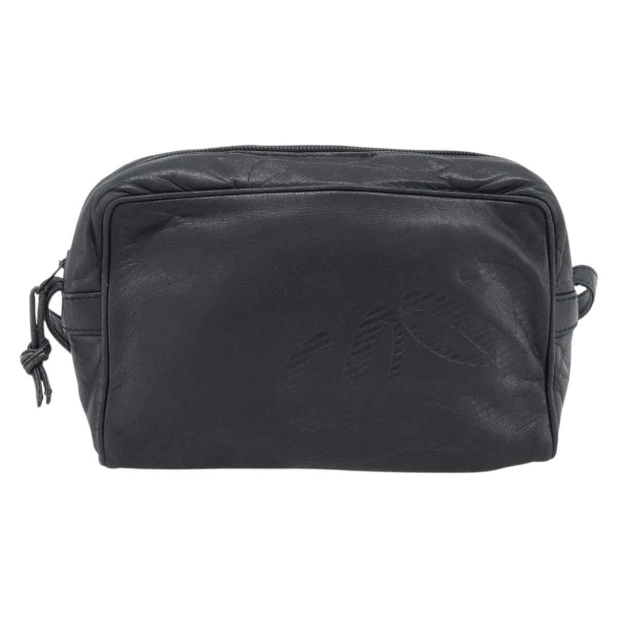LOEWE Anagram Shoulder Bag Leather Black Gold Auth bs35825