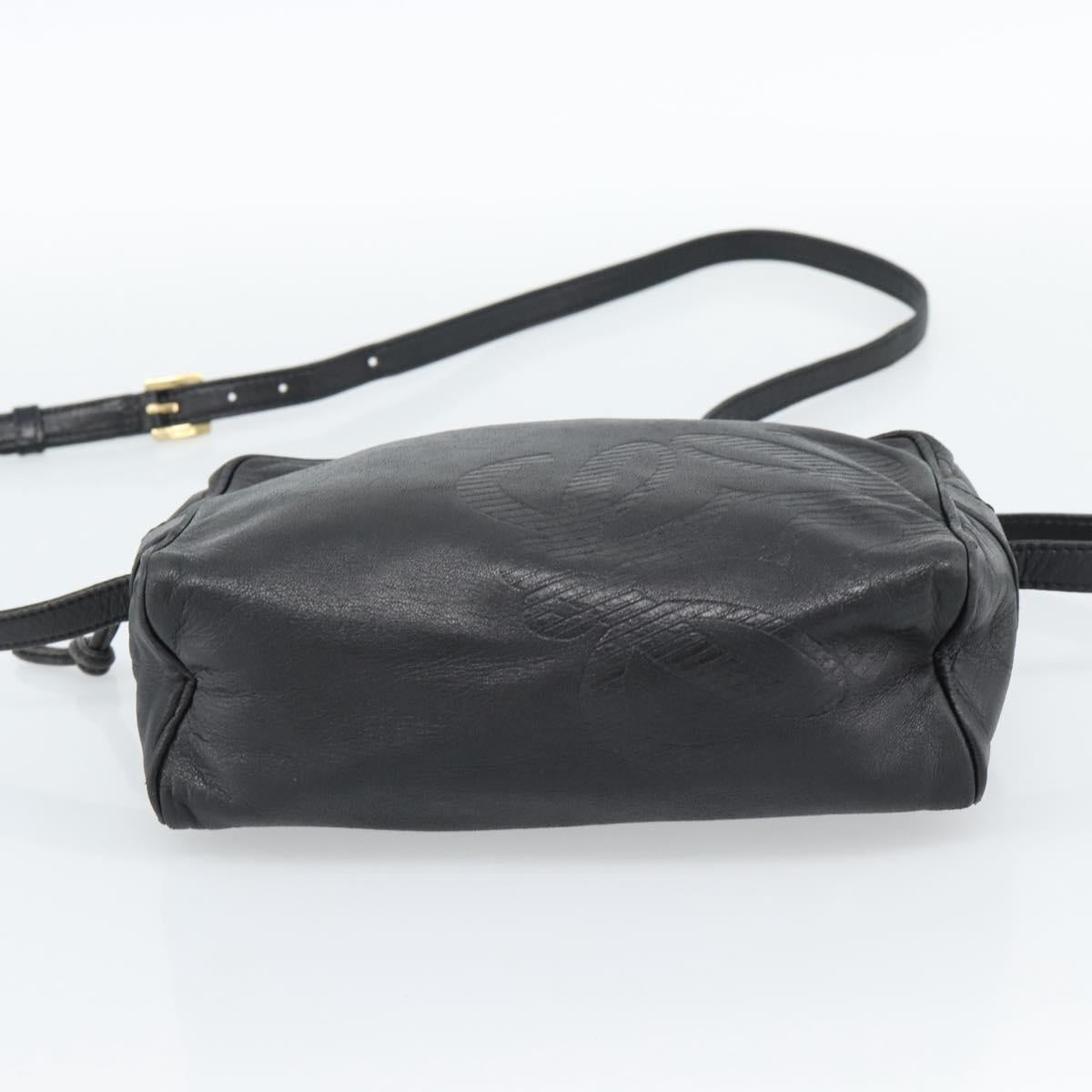 LOEWE Anagram Shoulder Bag Leather Black Gold Auth bs35825
